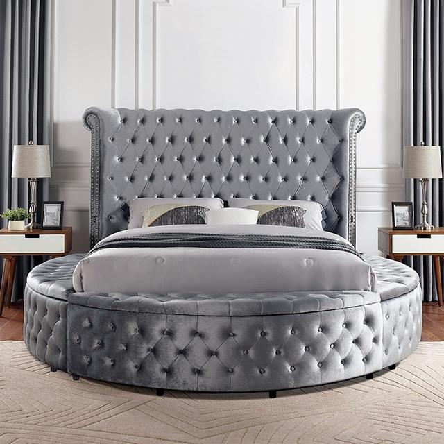 SANSOM E.King & Queen Bed, Black, Blue, & Grey