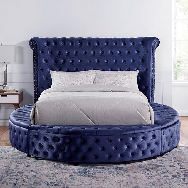 SANSOM E.King & Queen Bed, Black, Blue, & Grey
